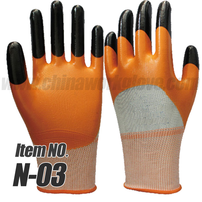 13 Gauge Polyester/nylon Half Nitrile Coated Work Glove, Finger Strength 